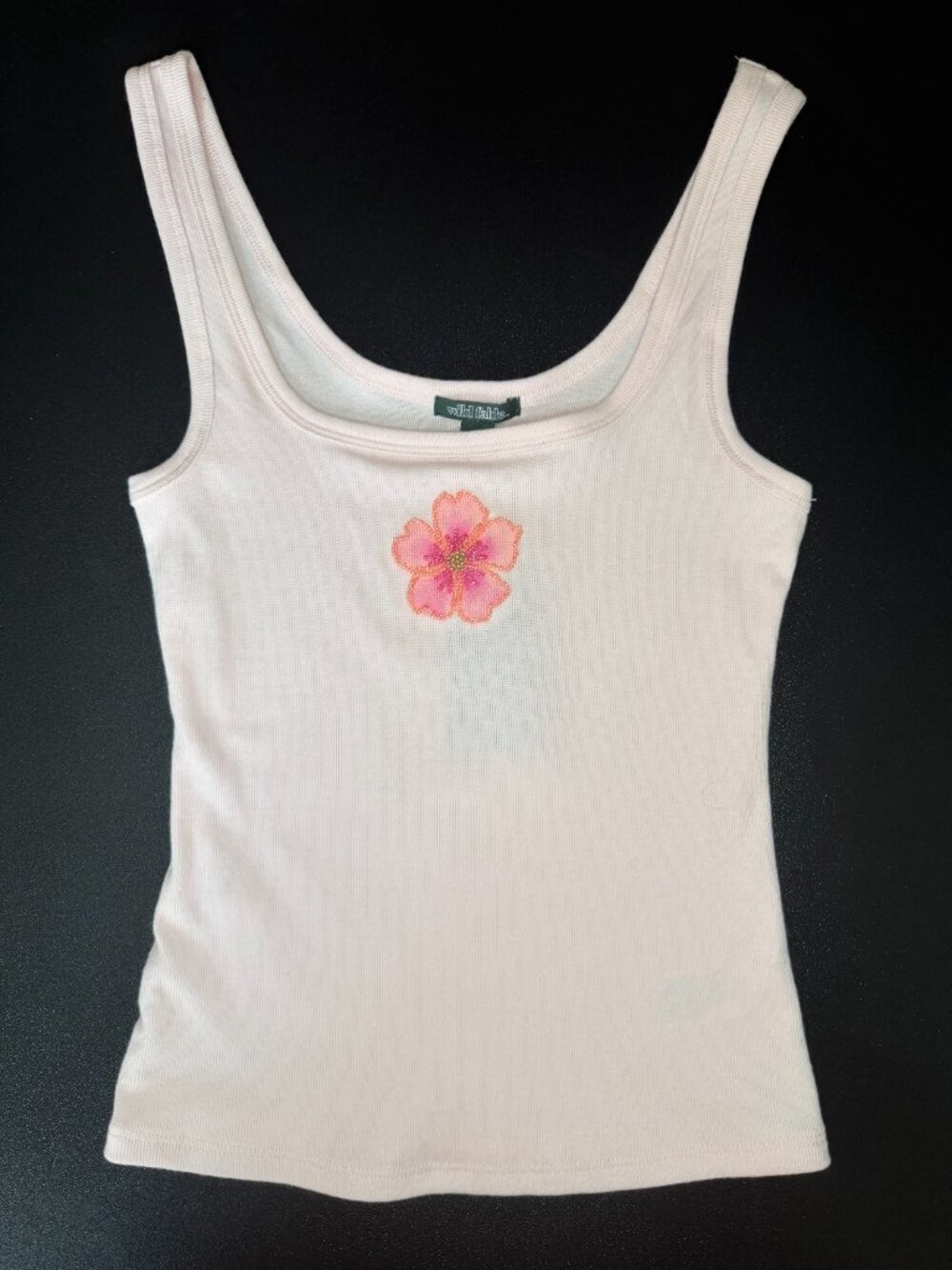 Wild Fable Pink Ribbed Tank Top with Beaded Flower - Picture 2 of 5